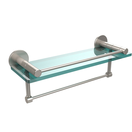 FR-1/16GTB-SN Fresno Collection 16 Inch Glass Shelf with Vanity Rail and Integrated Towel Bar, Satin Nickel