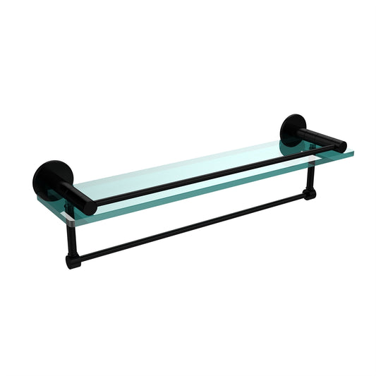 FR-1/22GTB-BKM Fresno Collection 22 Inch Glass Shelf with Vanity Rail and Integrated Towel Bar, Matte Black