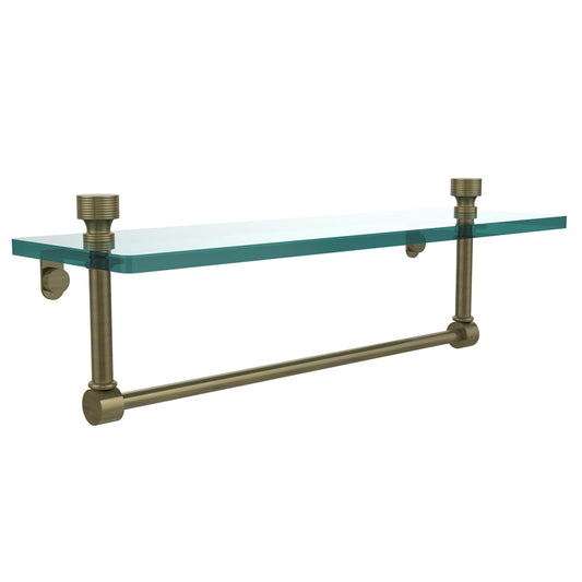 FT-1/16TB-ABR Foxtrot 16 Inch Glass Vanity Shelf with Integrated Towel Bar, Antique Brass