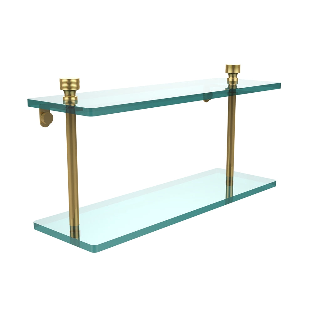 FT-2/16-PB Foxtrot Collection 16 Inch Two Tiered Glass Shelf, Polished Brass