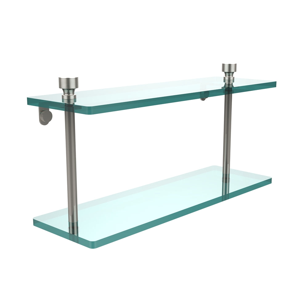 FT-2/16-PNI Foxtrot Collection 16 Inch Two Tiered Glass Shelf, Polished Nickel