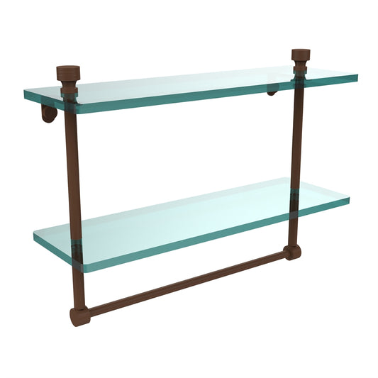 FT-2/16TB-ABZ Foxtrot Collection 16 Inch Two Tiered Glass Shelf with Integrated Towel Bar, Antique Bronze