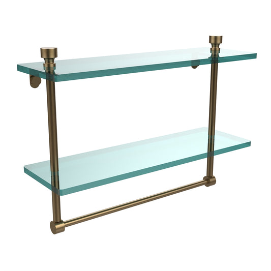 FT-2/16TB-BBR Foxtrot Collection 16 Inch Two Tiered Glass Shelf with Integrated Towel Bar, Brushed Bronze