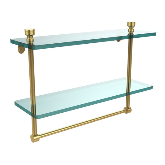 FT-2/16TB-PB Foxtrot Collection 16 Inch Two Tiered Glass Shelf with Integrated Towel Bar, Polished Brass