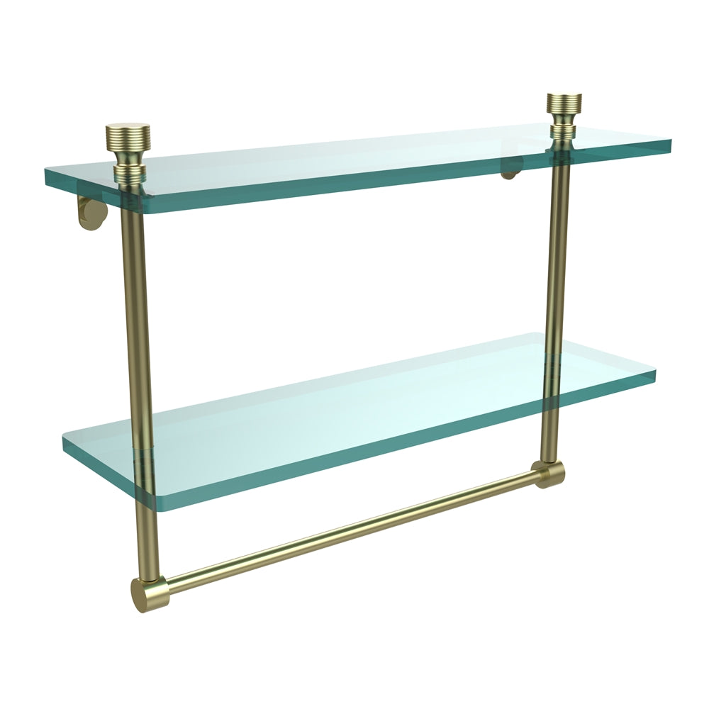 FT-2/16TB-SBR Foxtrot Collection 16 Inch Two Tiered Glass Shelf with Integrated Towel Bar, Satin Brass