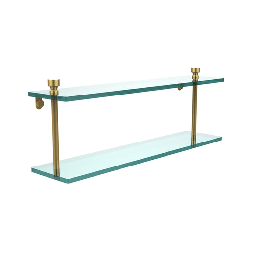 FT-2/22-UNL Foxtrot Collection 22 Inch Two Tiered Glass Shelf, Unlacquered Brass