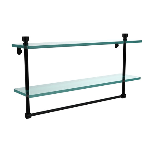 FT-2/22TB-BKM Foxtrot Collection 22 Inch Two Tiered Glass Shelf with Integrated Towel Bar, Matte Black