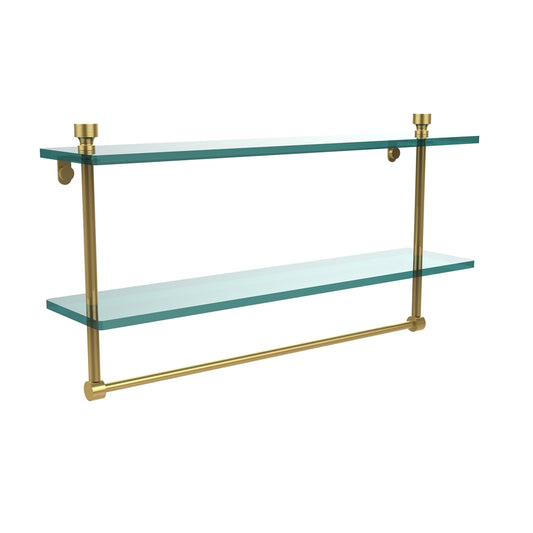 FT-2/22TB-PB Foxtrot Collection 22 Inch Two Tiered Glass Shelf with Integrated Towel Bar, Polished Brass