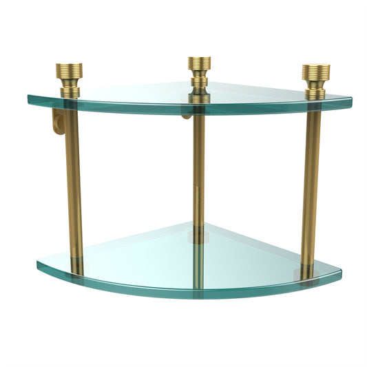 FT-3-PB Foxtrot Collection Two Tier Corner Glass Shelf, Polished Brass