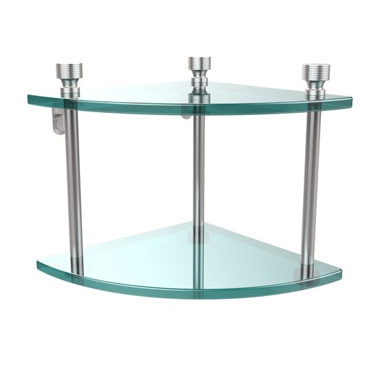 FT-3-SCH Foxtrot Collection Two Tier Corner Glass Shelf, Satin Chrome