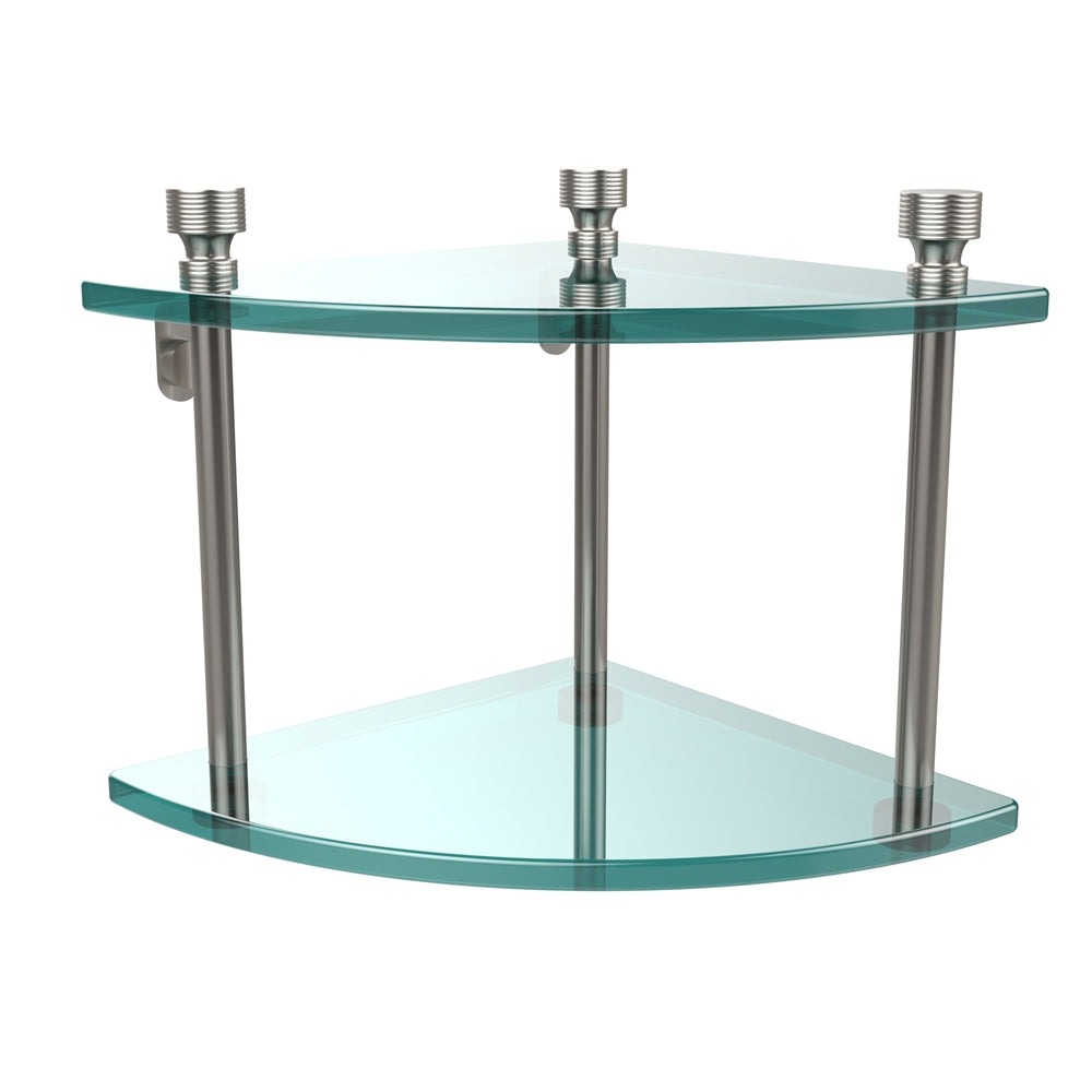 FT-3-SN Foxtrot Collection Two Tier Corner Glass Shelf, Satin Nickel