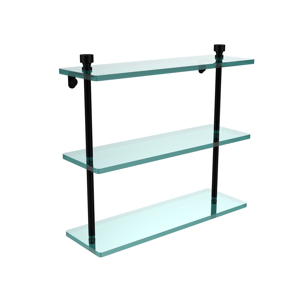 FT-5/16-BKM Foxtrot Collection 16 Inch Triple Tiered Glass Shelf, Matte Black