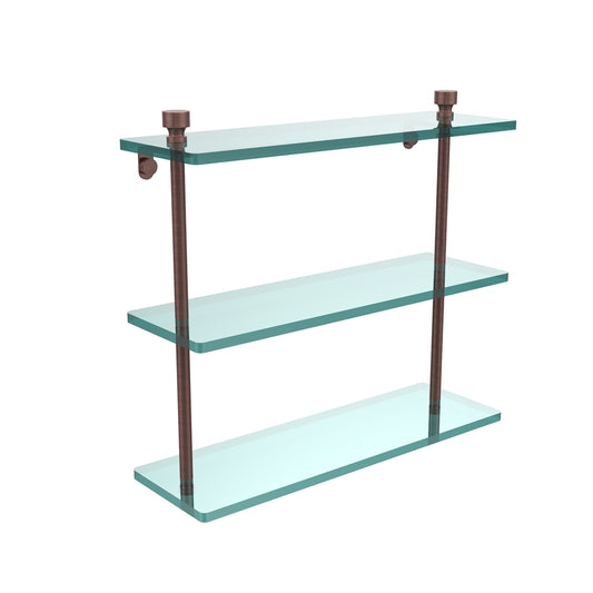 FT-5/16-CA Foxtrot Collection 16 Inch Triple Tiered Glass Shelf, Antique Copper