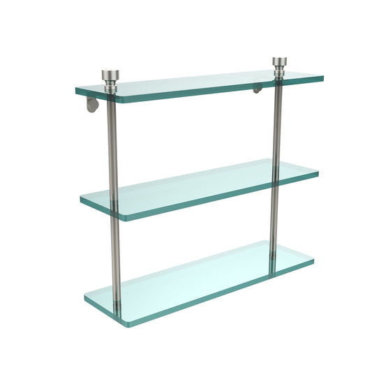 FT-5/16-PNI Foxtrot Collection 16 Inch Triple Tiered Glass Shelf, Polished Nickel