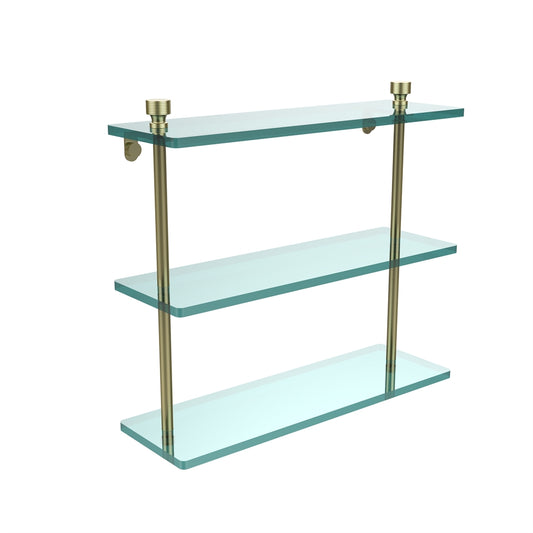 FT-5/16-SBR Foxtrot Collection 16 Inch Triple Tiered Glass Shelf, Satin Brass