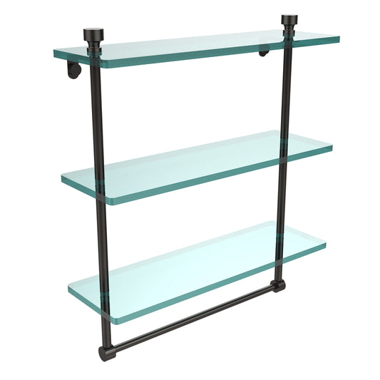 FT-5/16TB-ORB Foxtrot Collection 16 Inch Triple Tiered Glass Shelf with Integrated Towel Bar, Oil Rubbed Bronze