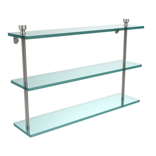 FT-5/22-SN Foxtrot Collection 22 Inch Triple Tiered Glass Shelf, Satin Nickel