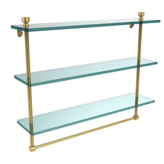 FT-5/22TB-PB Foxtrot Collection 22 Inch Triple Tiered Glass Shelf with Integrated Towel Bar, Polished Brass