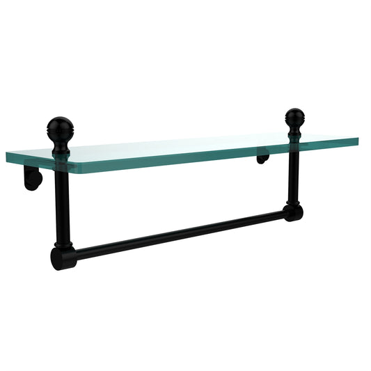 MA-1/16TB-BKM Mambo 16 Inch Glass Vanity Shelf with Integrated Towel Bar, Matte Black