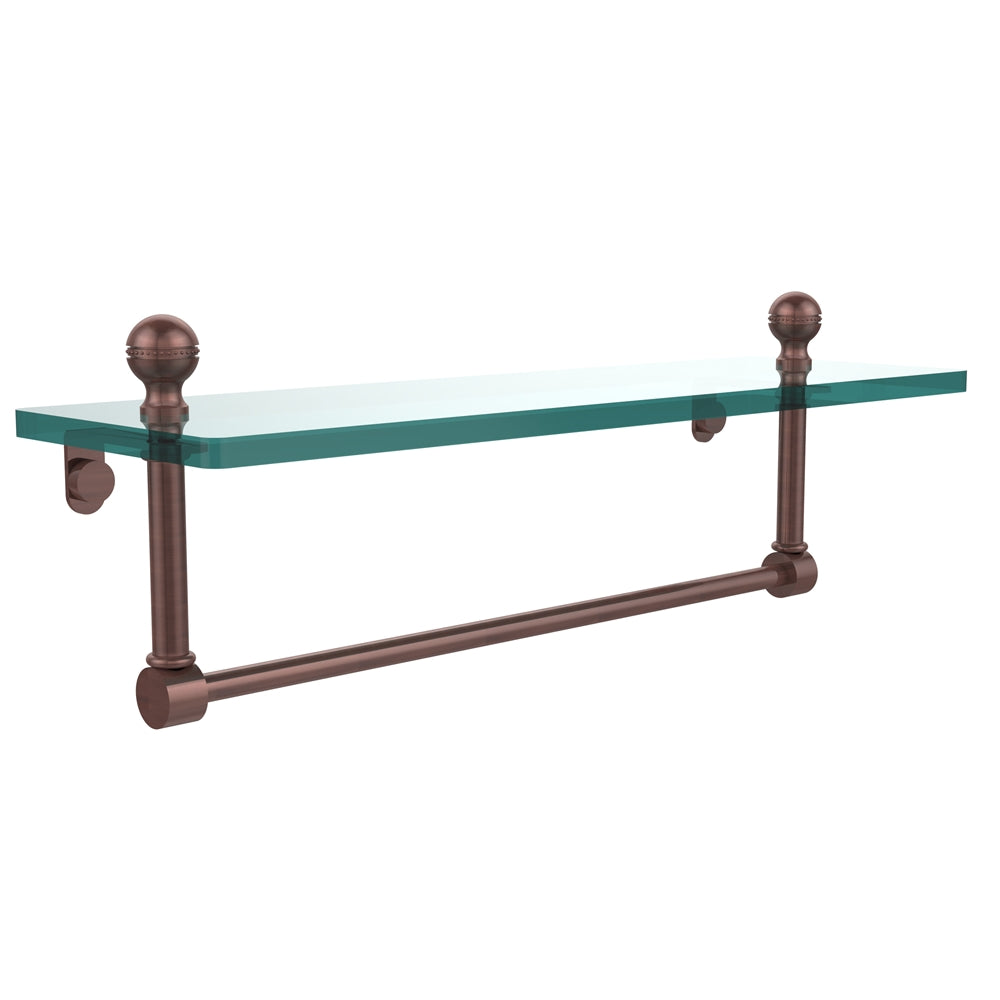 MA-1/16TB-CA Mambo 16 Inch Glass Vanity Shelf with Integrated Towel Bar, Antique Copper