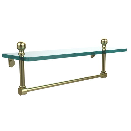 MA-1/16TB-SBR Mambo 16 Inch Glass Vanity Shelf with Integrated Towel Bar, Satin Brass