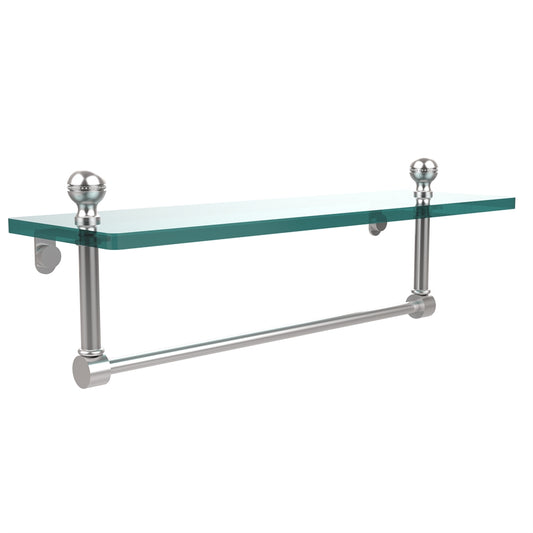 MA-1/16TB-SCH Mambo 16 Inch Glass Vanity Shelf with Integrated Towel Bar, Satin Chrome