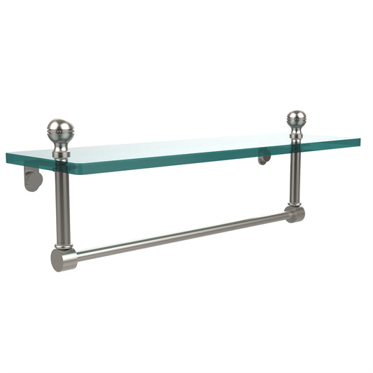 MA-1/16TB-SN Mambo 16 Inch Glass Vanity Shelf with Integrated Towel Bar, Satin Nickel