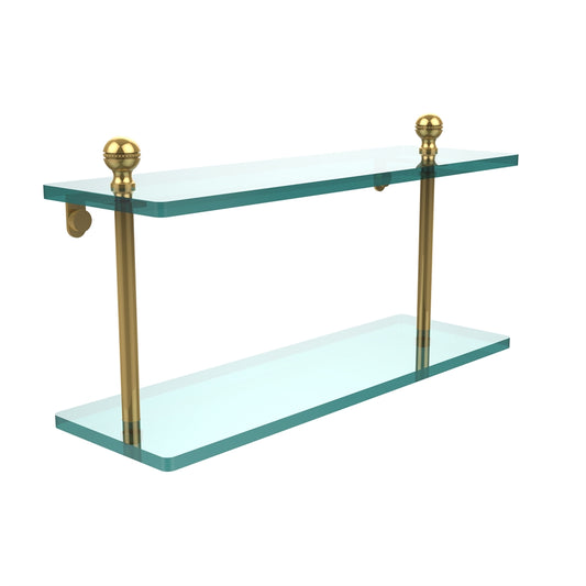 MA-2/16-UNL Mambo Collection 16 Inch Two Tiered Glass Shelf, Unlacquered Brass