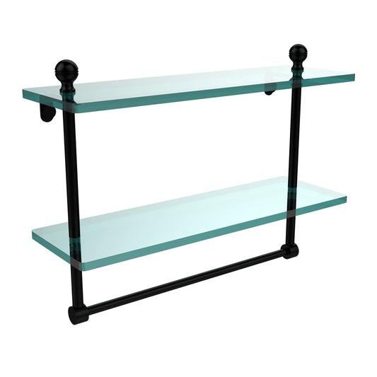 MA-2/16TB-BKM Mambo Collection 16 Inch Two Tiered Glass Shelf with Integrated Towel Bar, Matte Black