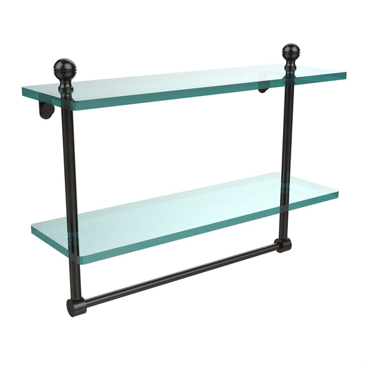 MA-2/16TB-ORB Mambo Collection 16 Inch Two Tiered Glass Shelf with Integrated Towel Bar, Oil Rubbed Bronze