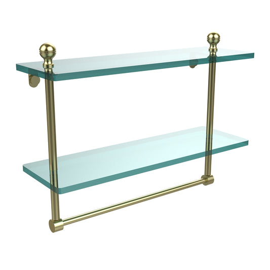 MA-2/16TB-SBR Mambo Collection 16 Inch Two Tiered Glass Shelf with Integrated Towel Bar, Satin Brass