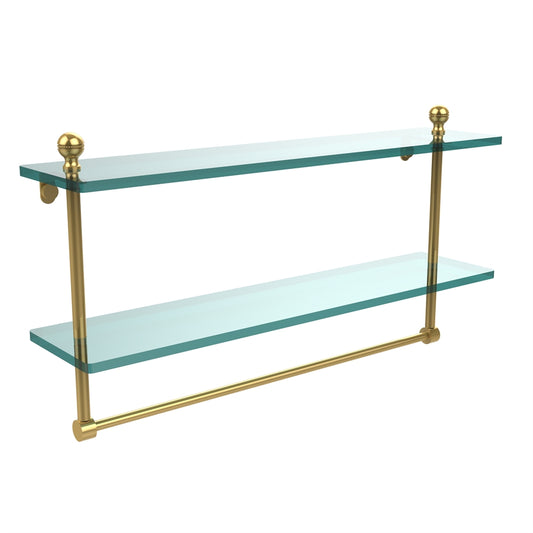 MA-2/22TB-PB Mambo Collection 22 Inch Two Tiered Glass Shelf with Integrated Towel Bar, Polished Brass