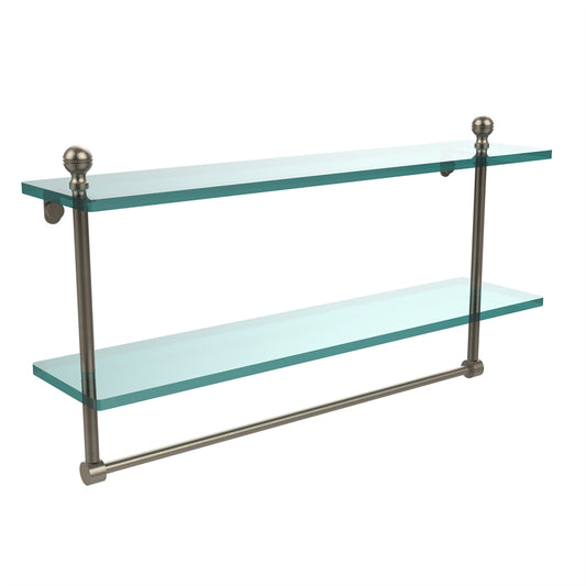 MA-2/22TB-PEW Mambo Collection 22 Inch Two Tiered Glass Shelf with Integrated Towel Bar, Antique Pewter