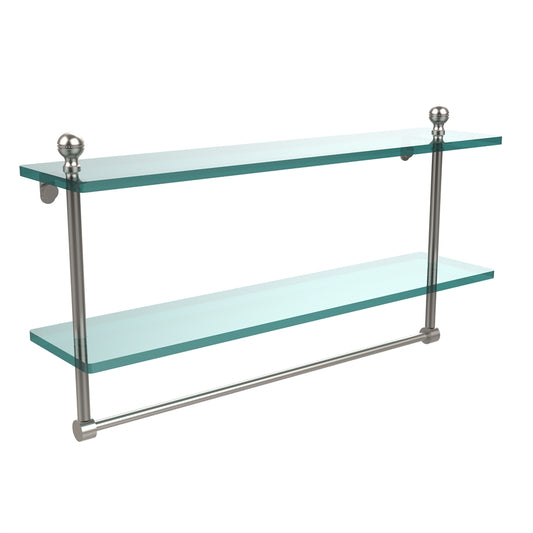 MA-2/22TB-SN Mambo Collection 22 Inch Two Tiered Glass Shelf with Integrated Towel Bar, Satin Nickel