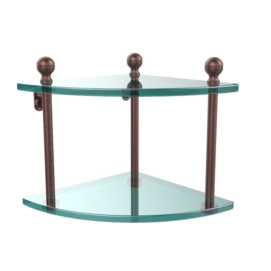 MA-3-CA Mambo Collection 2 Tier Corner Glass Shelf, Antique Copper