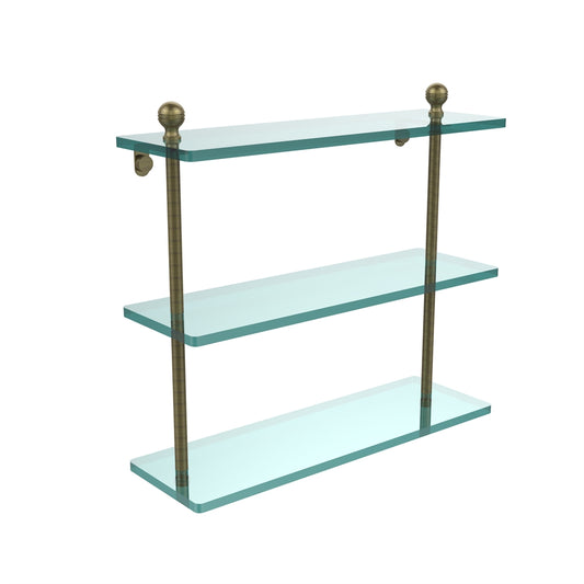 MA-5/16-ABR Mambo Collection 16 Inch Triple Tiered Glass Shelf, Antique Brass