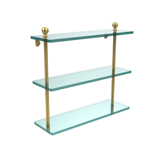 MA-5/16-PB Mambo Collection 16 Inch Triple Tiered Glass Shelf, Polished Brass