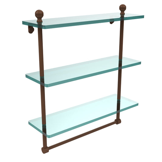 MA-5/16TB-ABZ Mambo Collection 16 Inch Triple Tiered Glass Shelf with Integrated Towel Bar, Antique Bronze