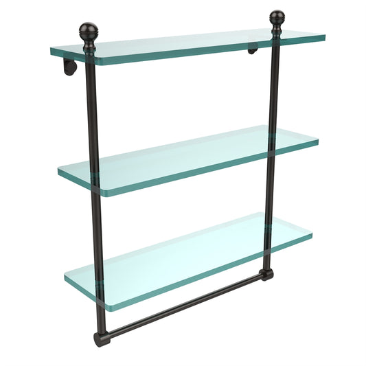 MA-5/16TB-ORB Mambo Collection 16 Inch Triple Tiered Glass Shelf with Integrated Towel Bar, Oil Rubbed Bronze