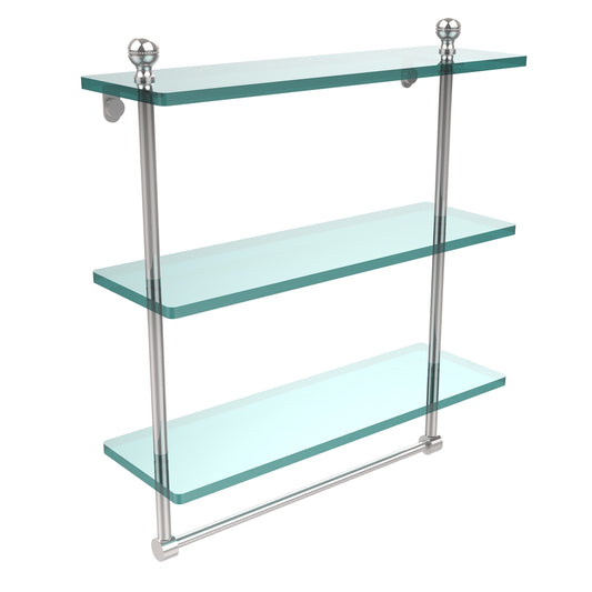 MA-5/16TB-PC Mambo Collection 16 Inch Triple Tiered Glass Shelf with Integrated Towel Bar, Polished Chrome