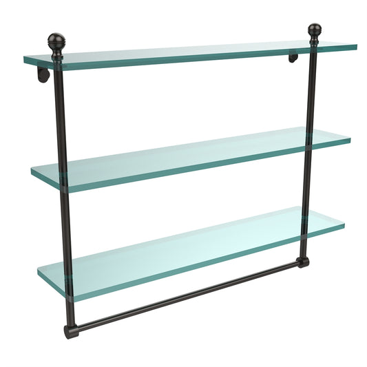 MA-5/22TB-ORB Mambo Collection 22 Inch Triple Tiered Glass Shelf with Integrated Towel Bar, Oil Rubbed Bronze