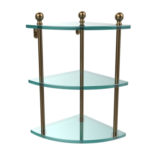 MA-6-BBR Mambo Collection 3 Tier Corner Glass Shelf, Brushed Bronze