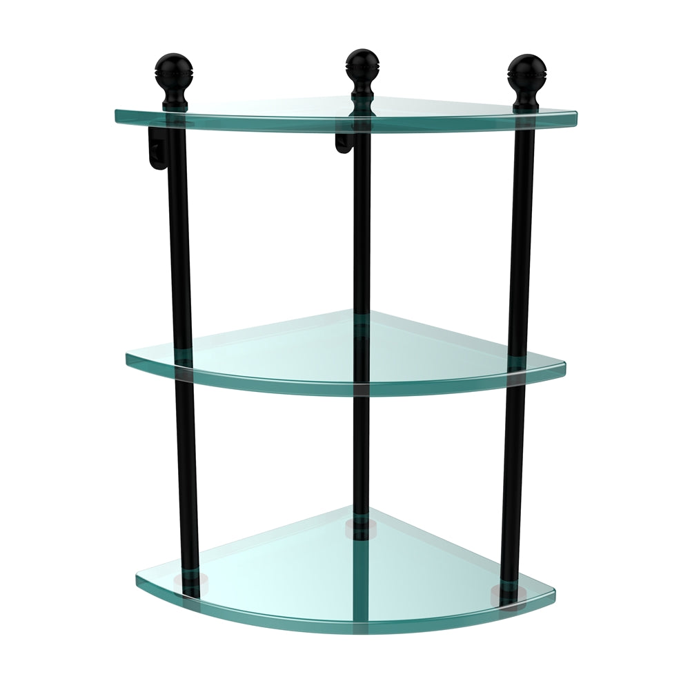 MA-6-BKM Mambo Collection 3 Tier Corner Glass Shelf, Matte Black