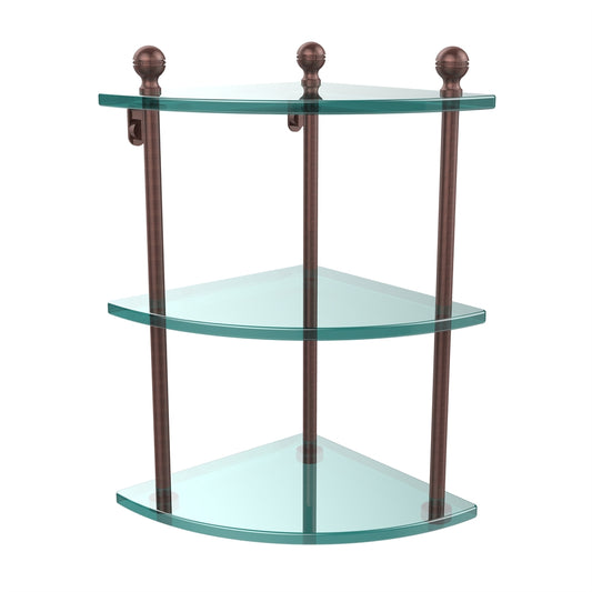 MA-6-CA Mambo Collection 3 Tier Corner Glass Shelf, Antique Copper