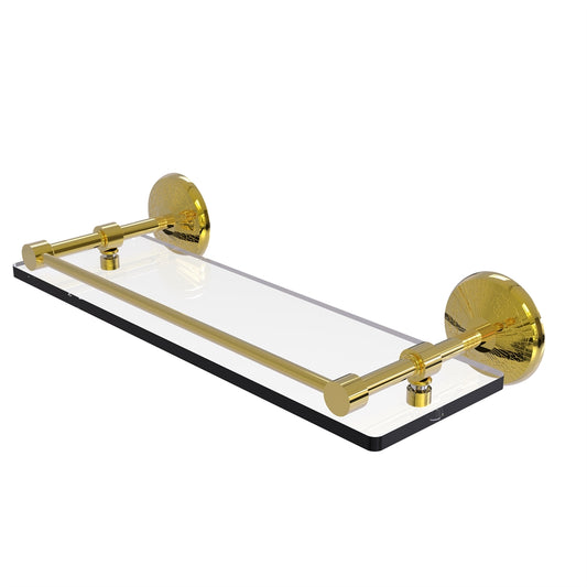 MC-1/16-GAL-UNL Monte Carlo 16 Inch Tempered Glass Shelf with Gallery Rail, Unlacquered Brass