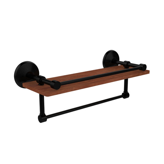 MC-1-16TB-GAL-IRW-BKM Monte Carlo Collection 16 Inch IPE Ironwood Shelf with Gallery Rail and Towel Bar, Matte Black