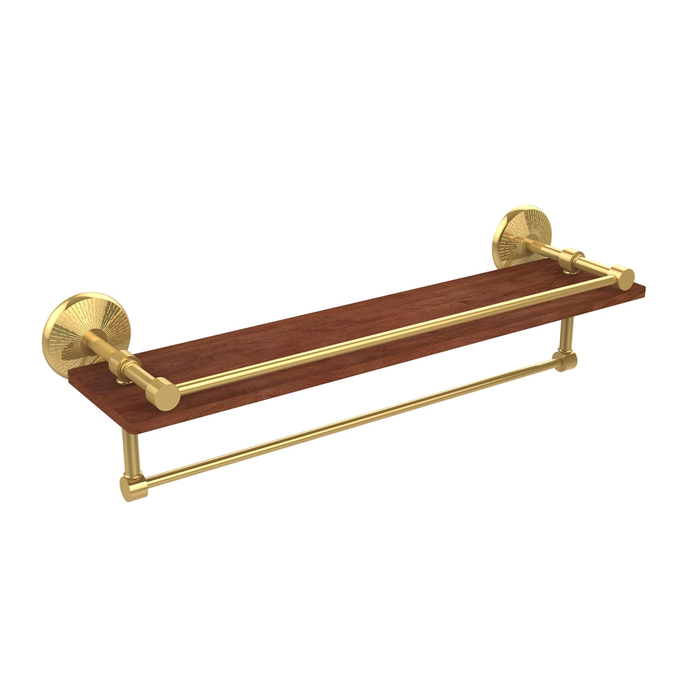 MC-1-22TB-GAL-IRW-PB Monte Carlo Collection 22 Inch IPE Ironwood Shelf with Gallery Rail and Towel Bar, Polished Brass