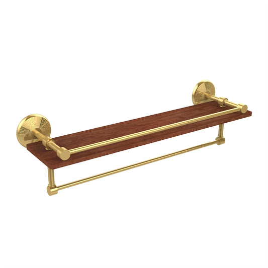 MC-1-22TB-GAL-IRW-PB Monte Carlo Collection 22 Inch IPE Ironwood Shelf with Gallery Rail and Towel Bar, Polished Brass