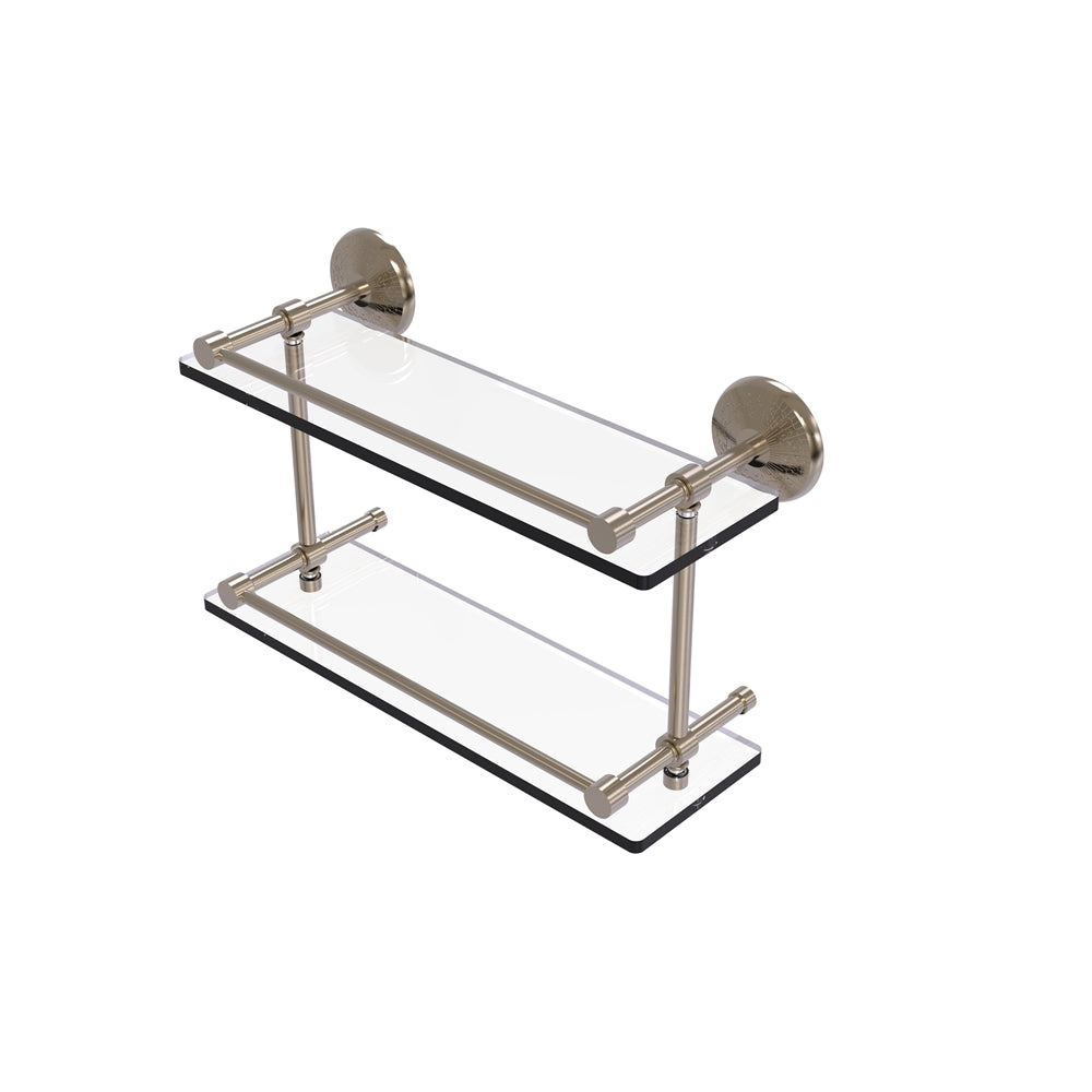 MC-2/16-GAL-PEW Monte Carlo 16 Inch Double Glass Shelf with Gallery Rail, Antique Pewter