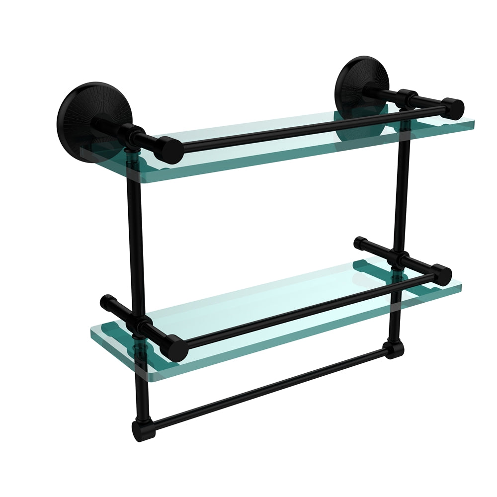 MC-2TB/16-GAL-BKM Monte Carlo Collection 16 Inch Gallery Double Glass Shelf with Towel Bar, Matte Black